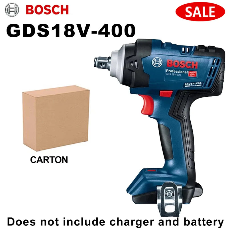 Bosch-Chave de impacto recarregável, alto torque de lítio sem escova 400N.m, Chave elétrica GDS 18V-400, Ferramentas elétricas sem fio, 18V