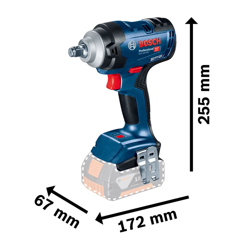 Bosch-Chave de impacto recarregável, alto torque de lítio sem escova 400N.m, Chave elétrica GDS 18V-400, Ferramentas elétricas sem fio, 18V