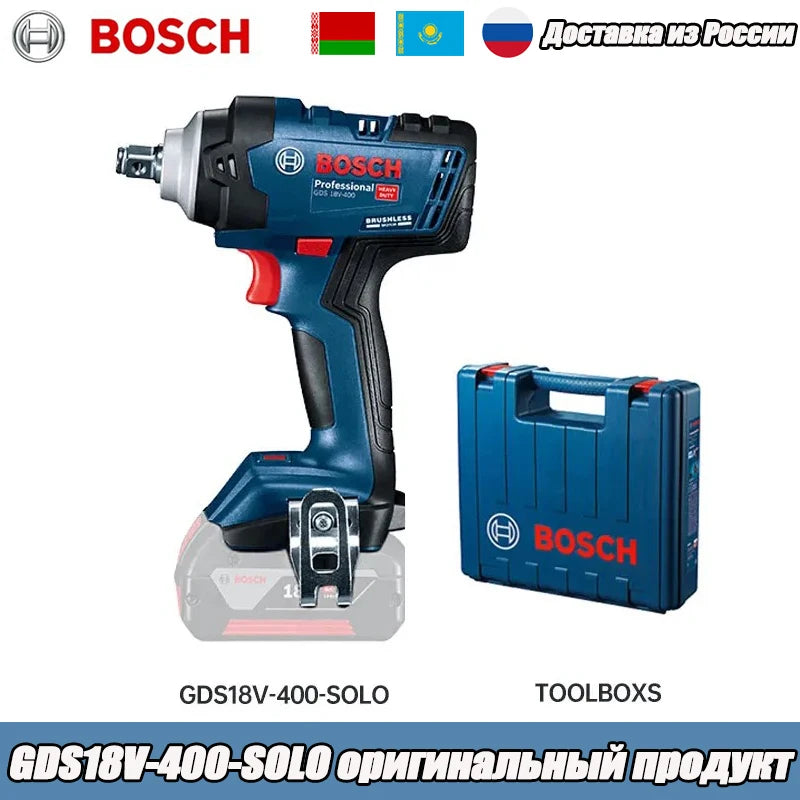 Bosch-Chave de impacto recarregável, alto torque de lítio sem escova 400N.m, Chave elétrica GDS 18V-400, Ferramentas elétricas sem fio, 18V