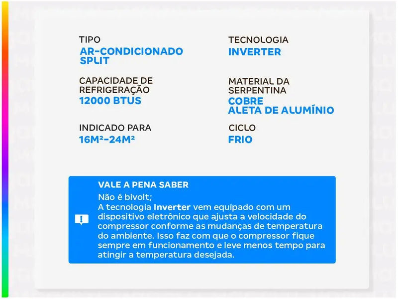 Ar-condicionado Split 12.000BTUs Gree Inverter Frio GWC12ATBXA-D6DNA1A - 220V