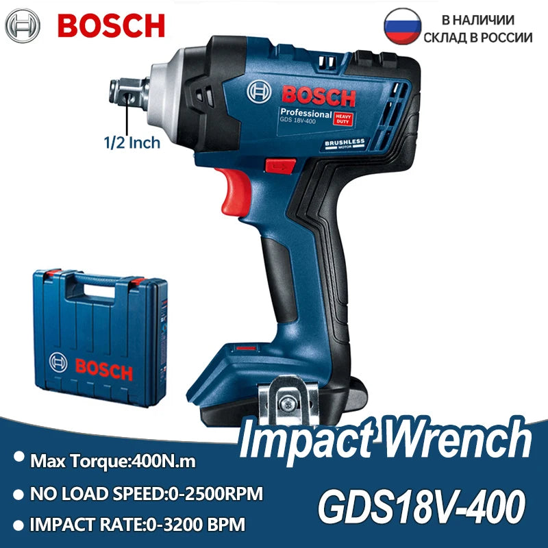 Bosch-Chave de impacto recarregável, alto torque de lítio sem escova 400N.m, Chave elétrica GDS 18V-400, Ferramentas elétricas sem fio, 18V